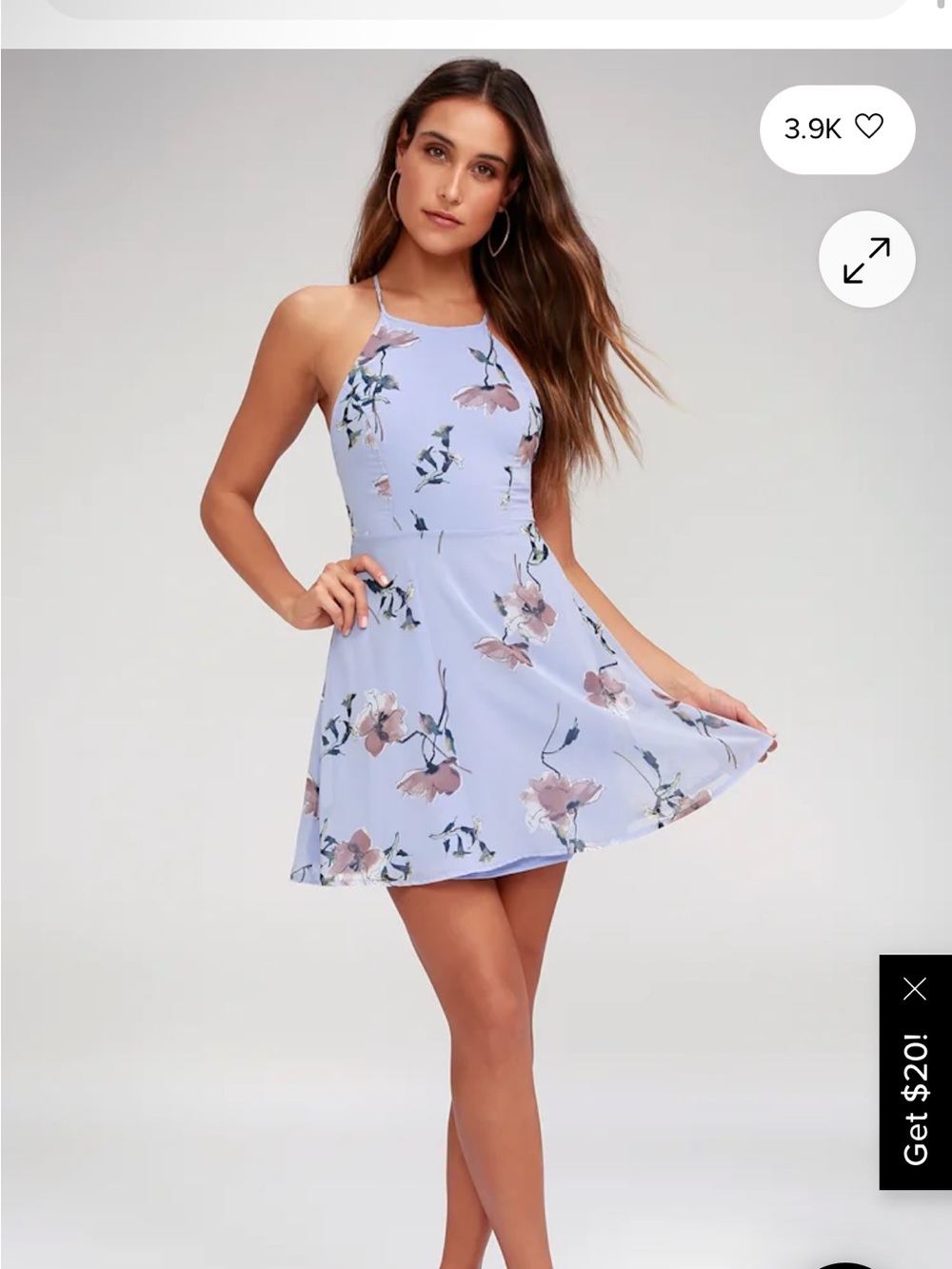 Floral Halter Skater Dress in Light Blue